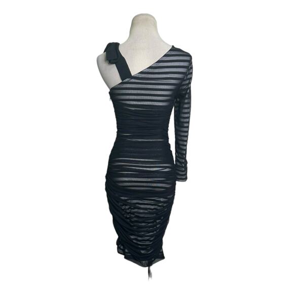 BCBGMAXAZRIA Black Striped One Shoulder Mesh Overlay Cocktail Dress size XS - Picture 12 of 16